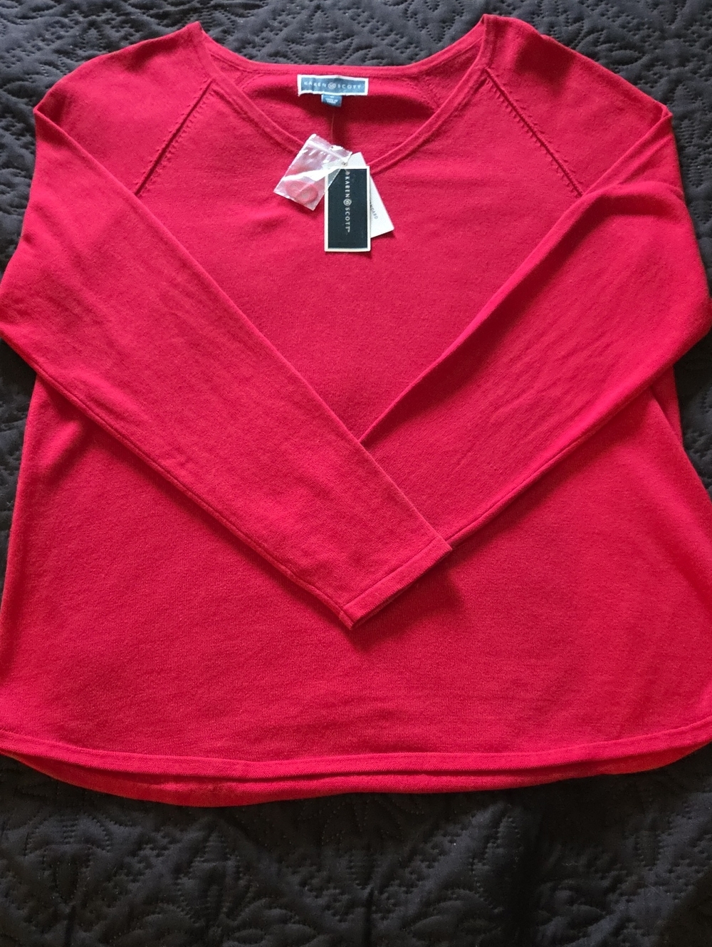 Karen Scott V-Neck Long Sleeve Sweater in Red, sz M, NWT
